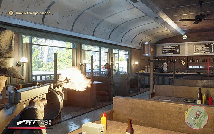 Contrary to what the title of the new mission might suggest, you don't have to rush to eliminate the hostile gangsters inside the dining room - Mafia Definitive Edition: You Lucky Bastard - walkthrough - Walkthrough - Mafia Definitive Edition Guide, Walkthrough