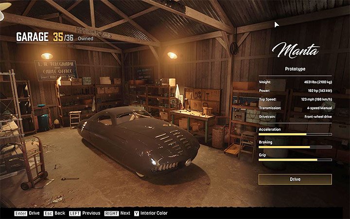 From now on, you can choose a hidden Manta Prototype car after visiting any garage - Mafia Definitive Edition: Manta Prototyper - hidden car, where to find - Cars - Mafia Definitive Edition Guide, Walkthrough
