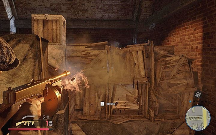 Go a bit further and shoot another crates on the top - Mafia Definitive Edition: Trautenberg Sportr - hidden car, where to find - Cars - Mafia Definitive Edition Guide, Walkthrough