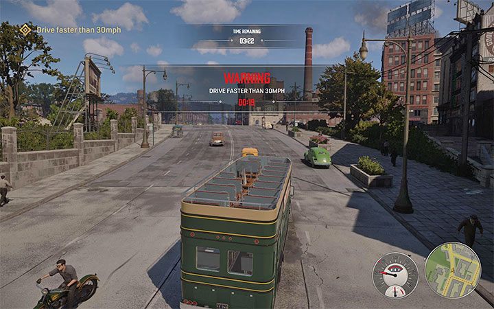 Your job is to keep the bus going over 30 miles per hour - Mafia Definitive Edition: Moderate Velocity - walkthrough - Free raid - Mafia Definitive Edition Guide, Walkthrough