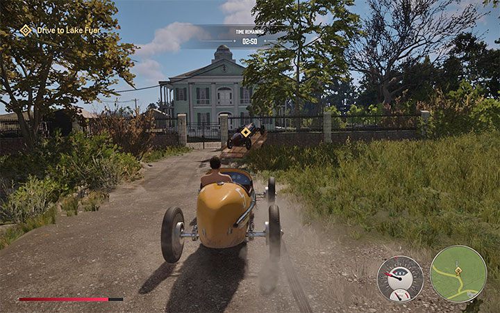 The new destination is in front of the estate on the hill – you will need to make a few sharp turns to get there - Mafia Definitive Edition: The Old Switcheroo - walkthrough - Free raid - Mafia Definitive Edition Guide, Walkthrough