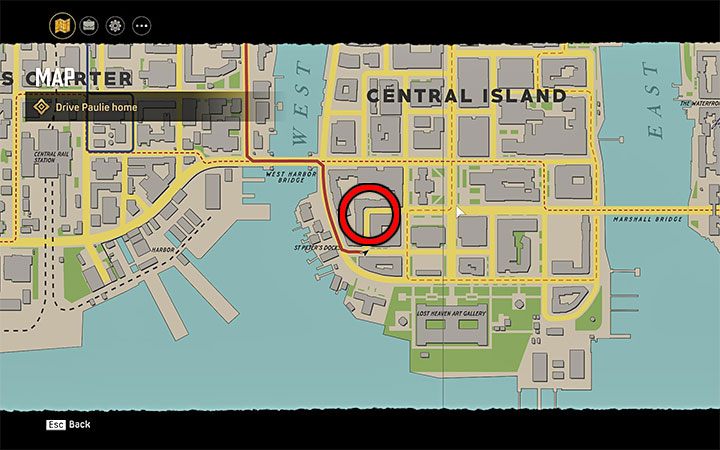 The location of the blue tropics club is shown in the above picture-it is located in the southern part of Central Island - Mafia Definitive Edition: Fair Play - walkthrough - Walkthrough - Mafia Definitive Edition Guide, Walkthrough