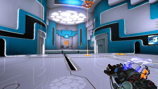 After a small failure of current, approach the magnetic engine of vertical moving platform (screen above) - Introductory Integration - Walkthrough - Act I - Magrunner: Dark Pulse - Game Guide and Walkthrough