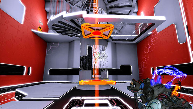 Jump before platforms descend - Advanced Platform - Walkthrough - Act I - Magrunner: Dark Pulse - Game Guide and Walkthrough