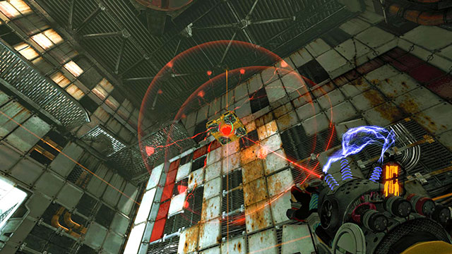 Discharge the vertical platform with red charge - Reflection - Walkthrough - Act II - Magrunner: Dark Pulse - Game Guide and Walkthrough