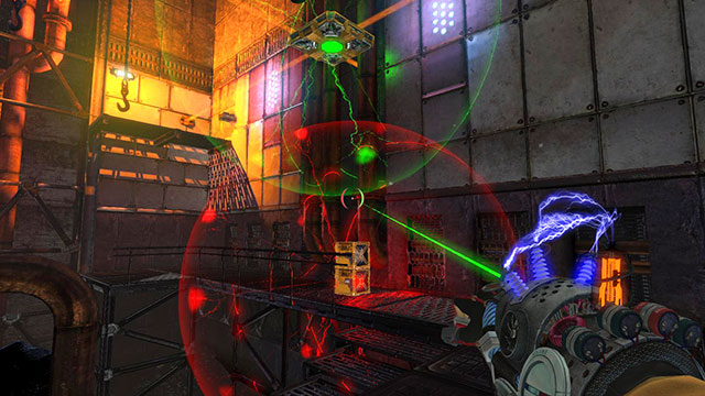 Place cubes, on one another, under the platform on right (screen above) - Burning Rust - Walkthrough - Act II - Magrunner: Dark Pulse - Game Guide and Walkthrough