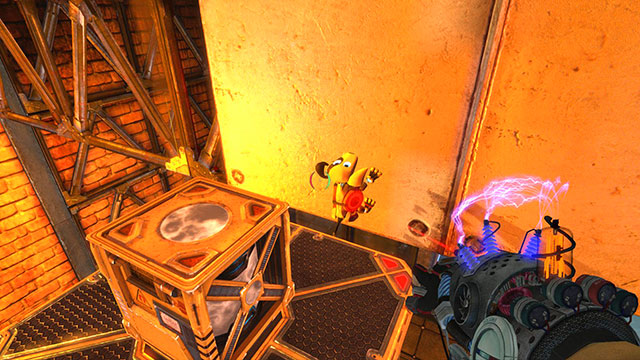 When the platform is on the proper altitude, start climbing by setting up red Newton on the nearby wall (screen above) - Intersection - Walkthrough - Act II - Magrunner: Dark Pulse - Game Guide and Walkthrough