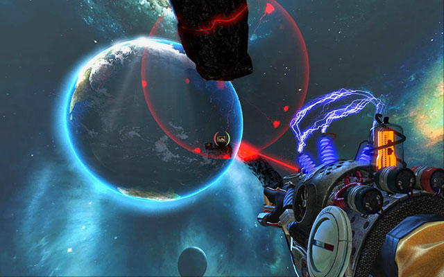 Youll see a circling asteroid over your head and a small piece of rock with yellow cube - Gruckezberg Continuum - Walkthrough - Act III - Magrunner: Dark Pulse - Game Guide and Walkthrough