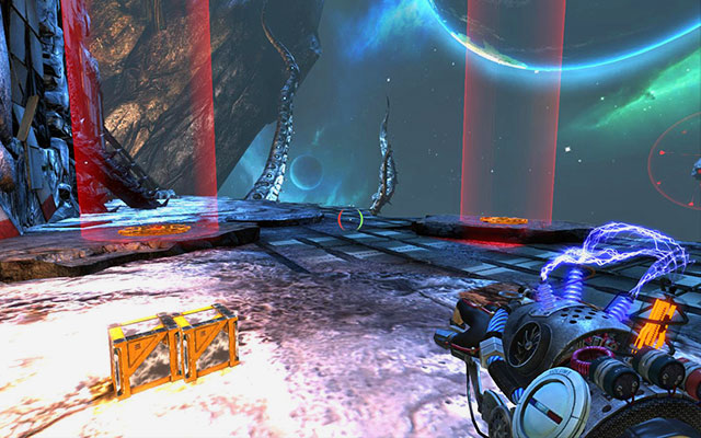 Place two in empty engines on right and fire at them with red (screen above) - Gruckezberg Continuum - Walkthrough - Act III - Magrunner: Dark Pulse - Game Guide and Walkthrough