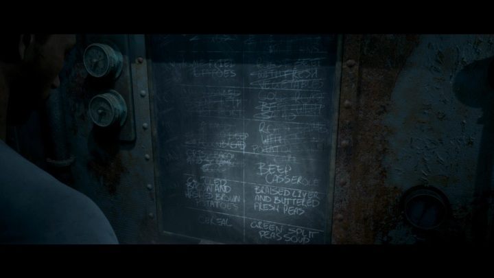 This collectible is a board on which a list of soldiers meals was written - Secrets | The Dark Pictures Man of Medan Guide - Secrets - The Dark Pictures Man of Medan Guide