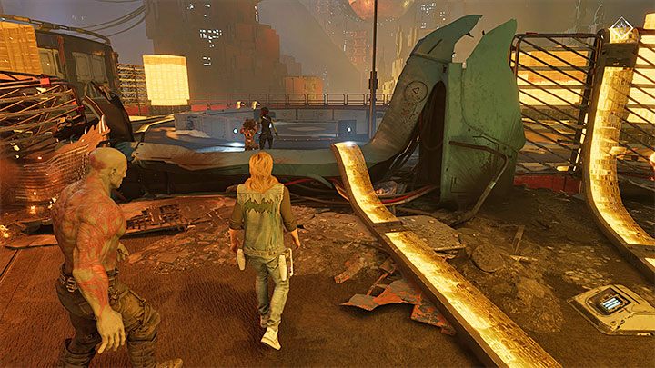 After you've defeated all enemies, you can ask Drax to move a large yellow block - Guardians of the Galaxy: Chapter 12 - walkthrough, solution - Walkthrough - Guardians of the Galaxy Guide