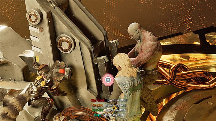 One of the cables will put up a fight - you'll have to get some support from the rest of the team - Guardians of the Galaxy: Chapter 12 - walkthrough, solution - Walkthrough - Guardians of the Galaxy Guide