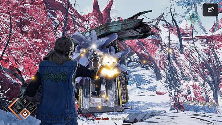 After combat, find an interactive platform (screenshot 1) and ask Groot to lift it up - Guardians of the Galaxy: Chapter 13 - walkthrough, solution - Walkthrough - Guardians of the Galaxy Guide