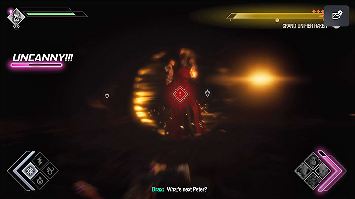 One of the more annoying things about facing Raker is that the arena gets periodically shrouded by darkness - Guardians of the Galaxy: Chapter 15 - walkthrough, solution - Walkthrough - Guardians of the Galaxy Guide