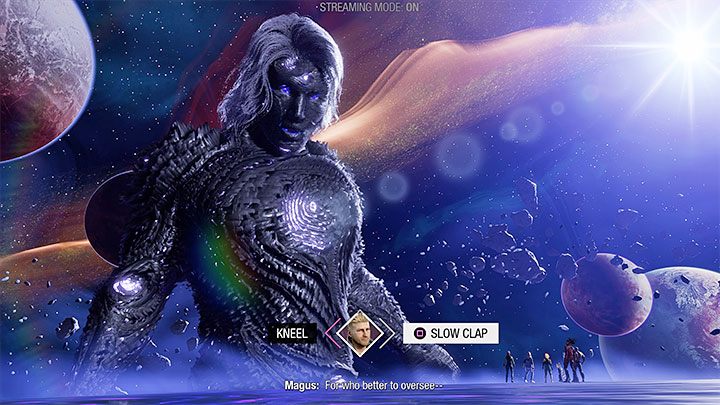 During the fight with the Magus, you have to select the correct dialog option three times - Guardians of the Galaxy: Chapter 16 - walkthrough, solution - Walkthrough - Guardians of the Galaxy Guide