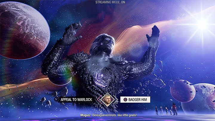 After the fight is over, you will resume banter with the Magus - Guardians of the Galaxy: Chapter 16 - walkthrough, solution - Walkthrough - Guardians of the Galaxy Guide