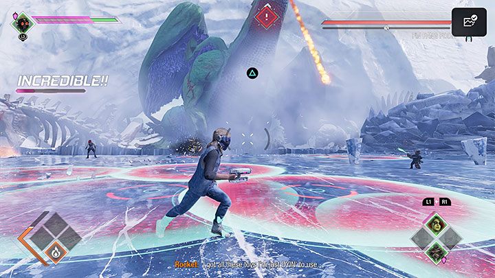 You should note that Drax and Groot will take care of the largest ice block (Picture 1) - Guardians of the Galaxy: Fin Fang Foom - how to defeat? - Bosses - Guardians of the Galaxy Guide