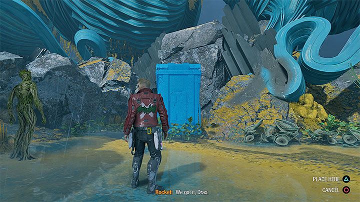 You can get the secret in the process of solving environmental puzzles, during which you have to give orders to Gamora (sticking to walls and pulling Star-Lord up) and Drax (carrying the heavy block) - Guardians of the Galaxy: Chapter 3 - all secrets/ collectibles, list - Secrets and Finds - Guardians of the Galaxy Guide