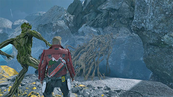 You can get the last secret in the final part of the chapter, soon after defeating two big blue monsters and asking Groot to use his skills to create a bridge (picture above) - Guardians of the Galaxy: Chapter 3 - all secrets/ collectibles, list - Secrets and Finds - Guardians of the Galaxy Guide