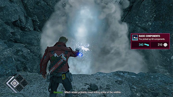 Right after crossing Groot's bridge, you will reach the parasitic organisms shown in picture 1, which you can destroy with blasters - Guardians of the Galaxy: Chapter 3 - all secrets/ collectibles, list - Secrets and Finds - Guardians of the Galaxy Guide