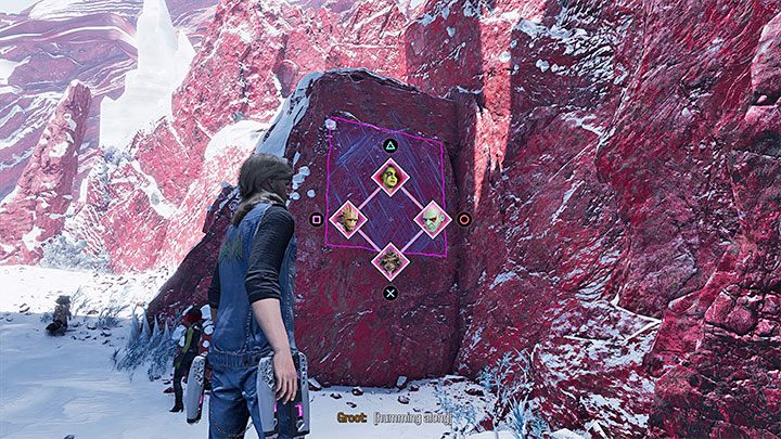 You can find this secret after a battle against a group of small monsters, when Groot creates a bridge without prompting him to do so (picture 1) - Guardians of the Galaxy: Chapter 13 - all secrets/collectibles, list - Secrets and Finds - Guardians of the Galaxy Guide