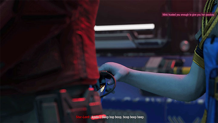If you chose option 2, you will gain Nikki's trust - she will give the hero a Passkey - Guardians of the Galaxy: Important choices - Chapter 2 - Important choices - Guardians of the Galaxy Guide
