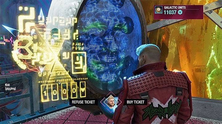 Ticket seller - he can sell you a lottery ticket which costs 1000 credits - Guardians of the Galaxy: Important choices - Chapter 6 - Important choices - Guardians of the Galaxy Guide