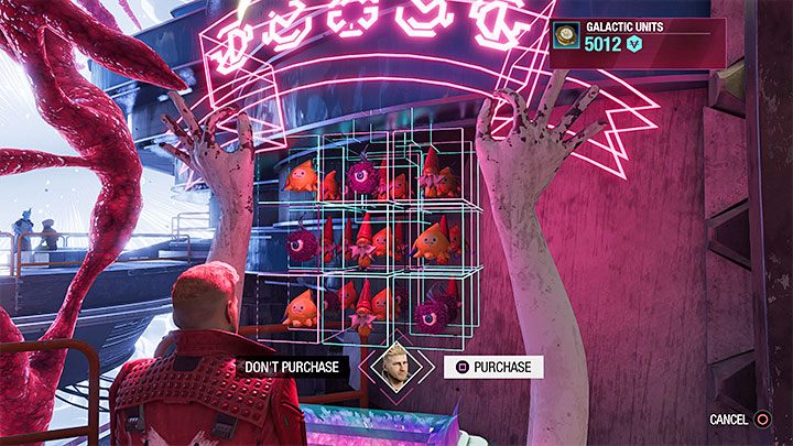 Vending machine with stuffed animals allows you to buy one of them for 750 credits - Guardians of the Galaxy: Important choices - Chapter 6 - Important choices - Guardians of the Galaxy Guide