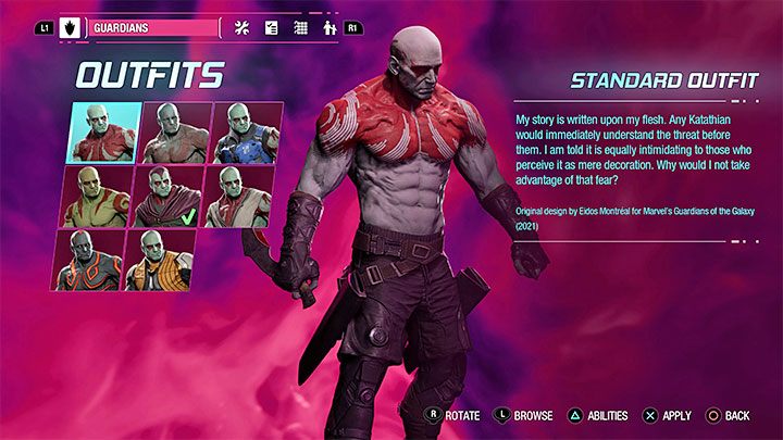 This is Drax's default appearance in the game - Guardians of the Galaxy: Drax - outfits - Costumes - Guardians of the Galaxy Guide