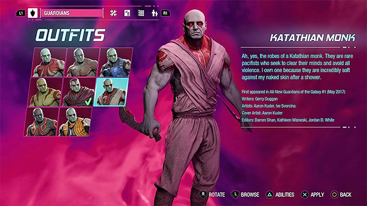This outfit can be found as a secret in Chapter 13 - Guardians of the Galaxy: Drax - outfits - Costumes - Guardians of the Galaxy Guide