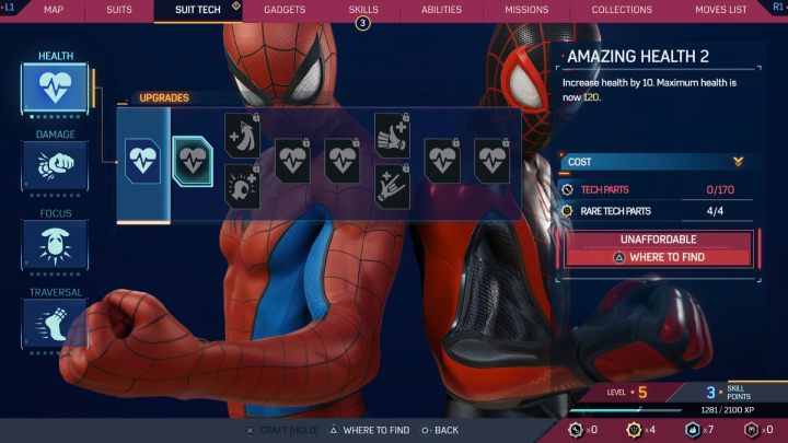 Once you have collected a sufficient amount of tech parts and tokens, you should also purchase the focus and movement upgrades - Spider-Man 2: Tips and tricks - Basics - Spider Man 2 Guide