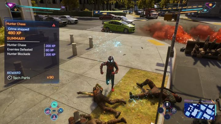 Eliminating crime is rewarded with a large amount of regular tech parts, so if you don't have enough of them, scan the area and help the police - Spider-Man 2: Tips and tricks - Basics - Spider Man 2 Guide
