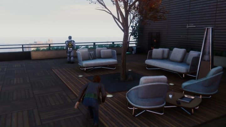 Youll have to reach the balcony while avoiding subsequent enemies, where youll find one last guy waiting to be dazed - Marvels Spider-Man: Step Into My Parlour... - walkthrough - Main missions - Spider-Man Game Guide