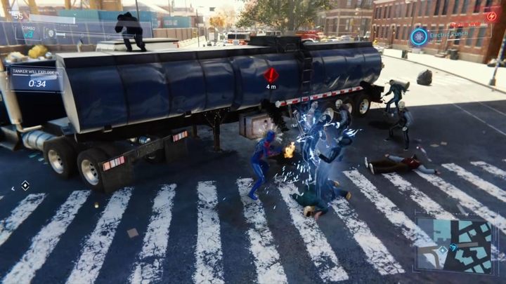 A group of robbers has attacked a tank truck in order to cause an explosion - Marvels Spider-Man: A Matter of Debate - walkthrough - Side Missions - Spider-Man Game Guide