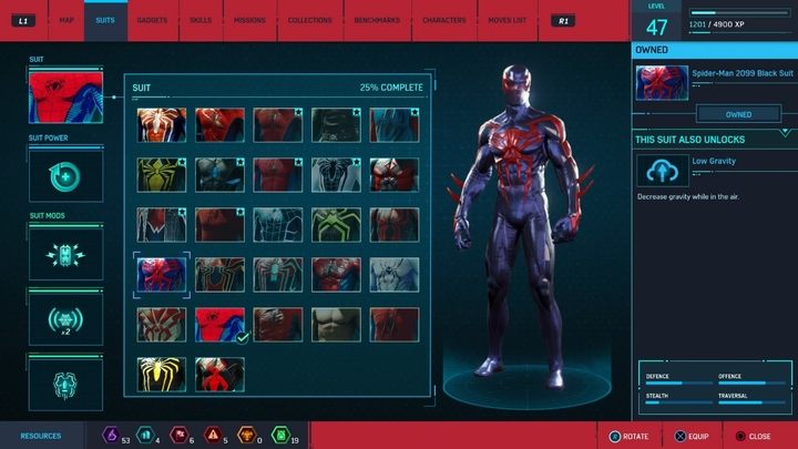 Crafting costs: 2 Base Tokens, 2 Crime Tokens, 2 Landmark Tokens - Marvels Spider-Man: All in-game suits - Suits and Gadgets - Spider-Man Game Guide