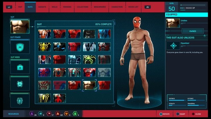 Crafting costs: Complete all major missions, side missions and all districts in 100% to unlock this Suit - Marvels Spider-Man: All in-game suits - Suits and Gadgets - Spider-Man Game Guide