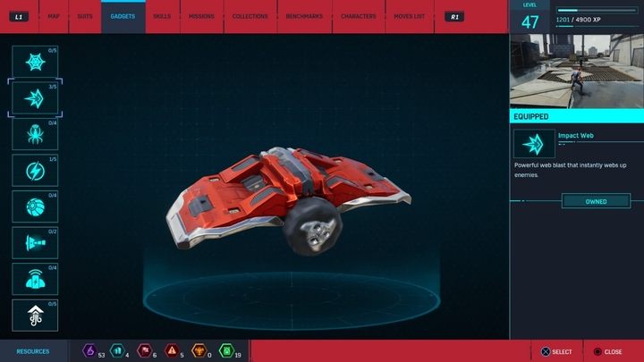 Gadget description: A powerful blow with the web, which immediately constrains enemies - Marvels Spider-Man: Gadgets description - Suits and Gadgets - Spider-Man Game Guide