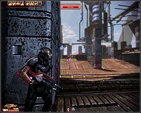 A second group of enemies is located further in the back and a good idea of getting to them would be to choose a corridor located to your right (first screenshot) - Mass Effect 2: Captured Mining Facility - N7 walkthrough - N7 quests - Mass Effect 2 Guide & Walkthrough