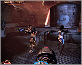 You may proceed towards the only available door and once youre inside order your followers to take cover close to the entrance (first screenshot) or to your left (second screenshot) - Mass Effect 2: Zaeed: Price of Vengeance - walkthrough - DLC quests - Mass Effect 2 Guide & Walkthrough