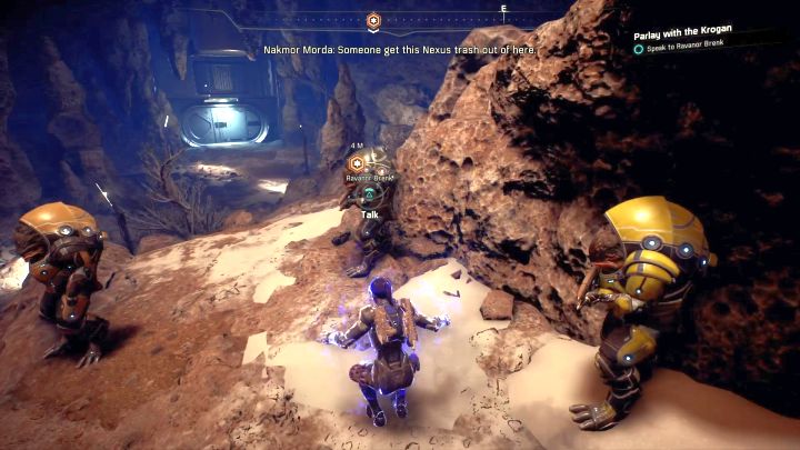 Ravanor Brenk is standing beside the throne room. - Parlay with the Krogan | Elaaden - Elaaden - Mass Effect: Andromeda Game Guide