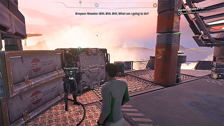 Greyson is in the south part of the port - Out of the Frying Pan | Kadara side quests - Kadara - Mass Effect: Andromeda Game Guide