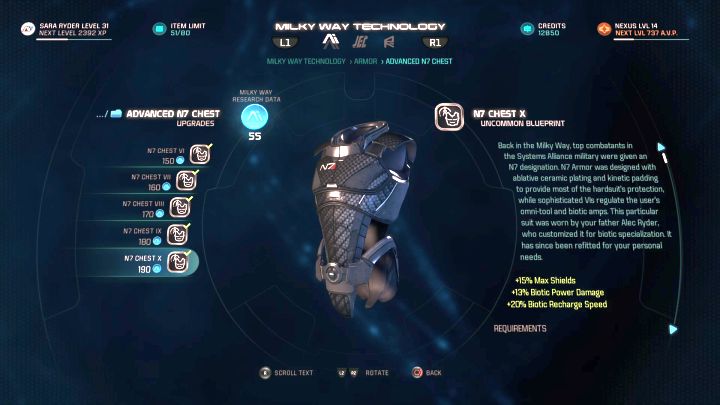 N7 armor, something that many Mass Effect fans look at with nostalgia. - Acquiring and developing blueprints | Equipment - Equipment - Mass Effect: Andromeda Game Guide
