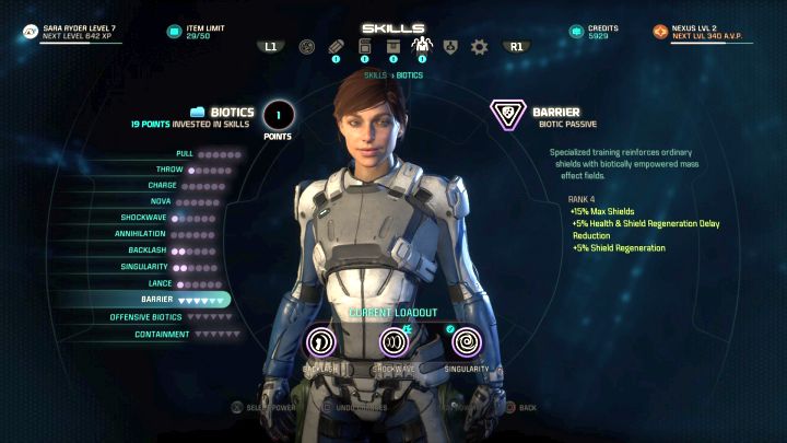 Protagonist development screen. - Character development in Mass Effect: Andromeda - Character - Mass Effect: Andromeda Game Guide