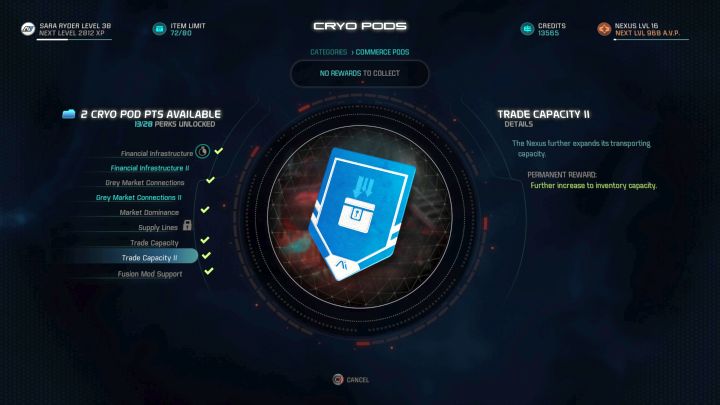 This cryo pod capsule will allow you to carry 80 items at once. - How to increase the item limit of the character in Mass Effect: Andromeda? - FAQ - Frequently asked questions - Mass Effect: Andromeda Game Guide