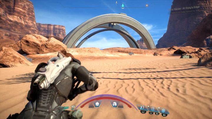 And heres the place where you have to make your jump. - How to unlock the Long Distance Jump trophy in Mass Effect: Andromeda? - Achievements / Trophies - Mass Effect: Andromeda Game Guide