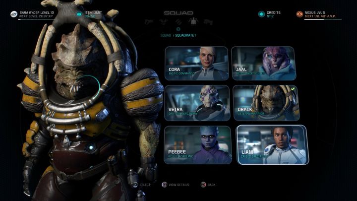 Party selection screen. - How to change active party members in Mass Effect: Andromeda? - FAQ - Frequently asked questions - Mass Effect: Andromeda Game Guide