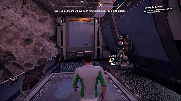 Approach the ventilation shaft found behind one of the stalls (shown on the screenshot) and unlock it by accessing the console - Hunting the Archon | Priority Ops - Priority Ops (Main quests) - Mass Effect: Andromeda Game Guide