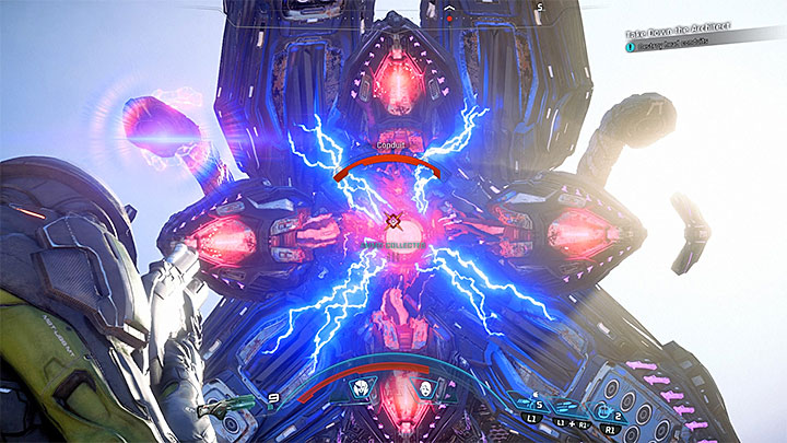 When it becomes possible, weaken the cables on the Architects head - How to defeat the Eos Remnant Architect? | Boss fights | Walkthrough - Boss battles - Mass Effect: Andromeda Game Guide