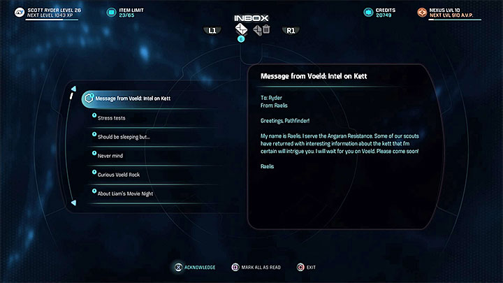 The e-mail should appear in your inbox after saving Moshae Sjefa during the main - Know Your Enemy | Allies and Relationships - Allies and Relationships quests - Mass Effect: Andromeda Game Guide