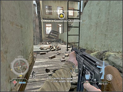 You should consider standing to the left of the wooden plank, so you'll be able to take out some additional enemy units - Collect Gammon Grenades - Operation Market Garden - Medal of Honor: Airborne - Game Guide and Walkthrough
